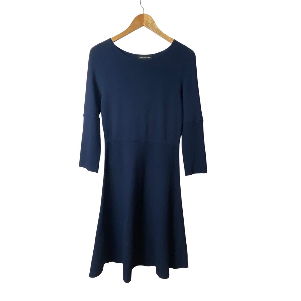 Banana Republic Navy Knit Long Sleeve A-line Dress Women's Size X-Small